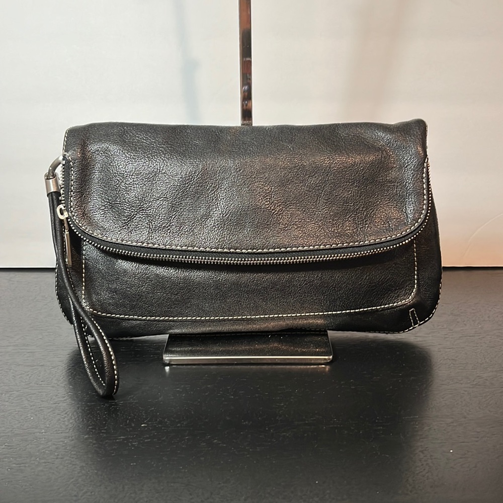 Talbots genuine black leather clutch NWOT